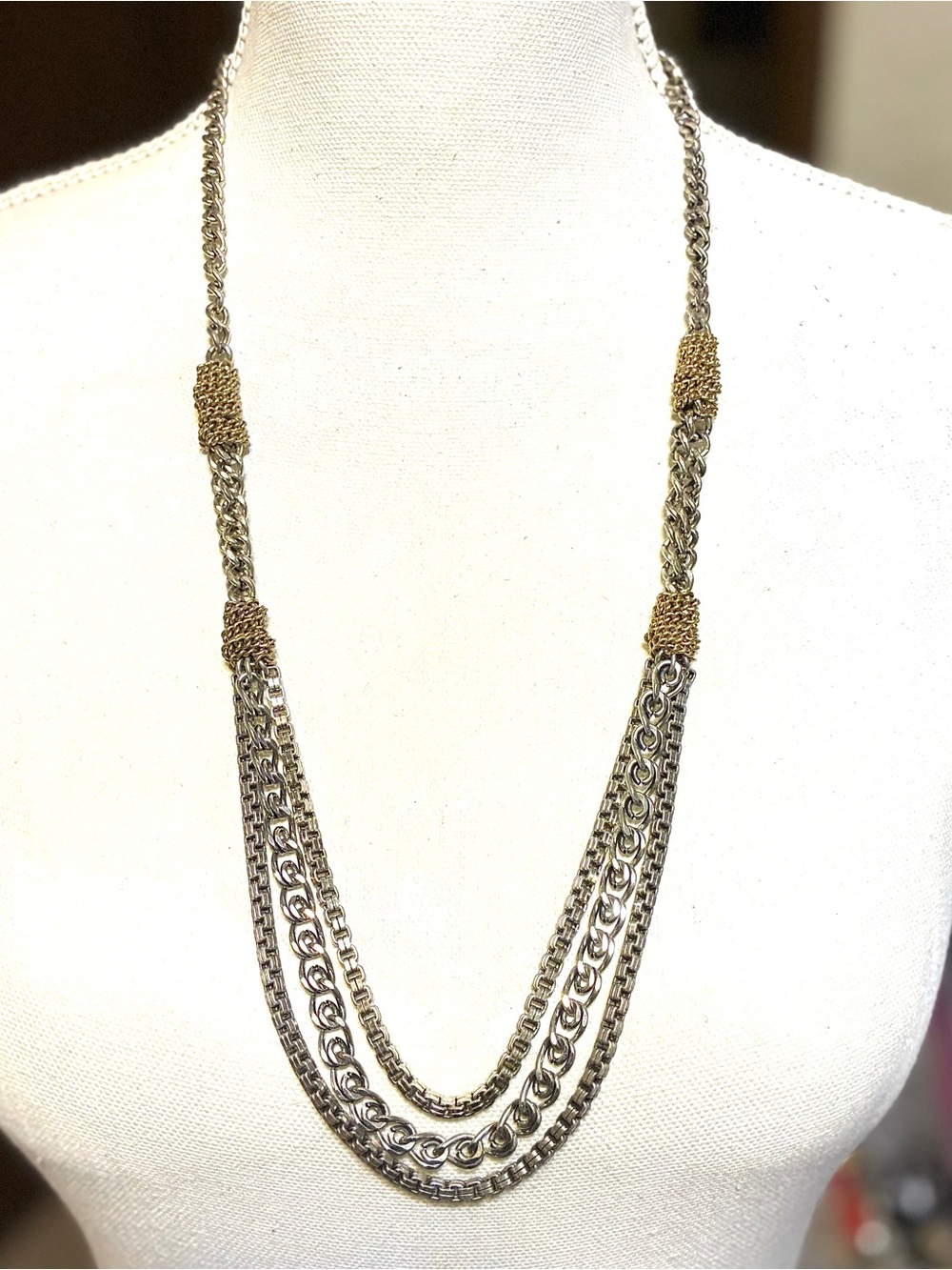 Jessica Simpson Two-Tone Silver and Gold Multi-Row Chain Necklace